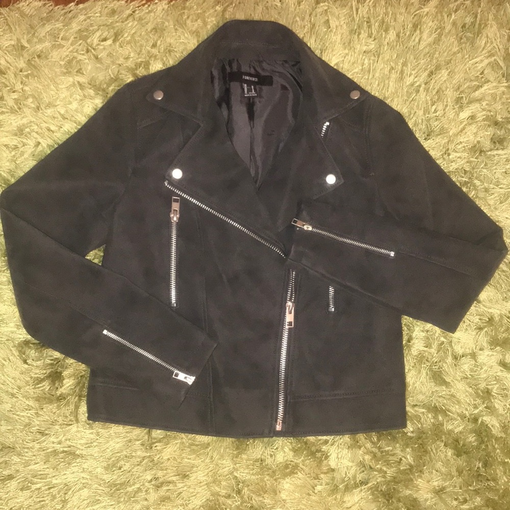 Forever 21 suede moto jacket dark grey